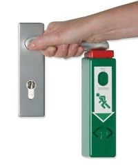 Einhandtürwächter mit Voralarmmodul Einhandtürwächter für Türklinke zur Fluchttürsicherung mit Voralarmmodul
