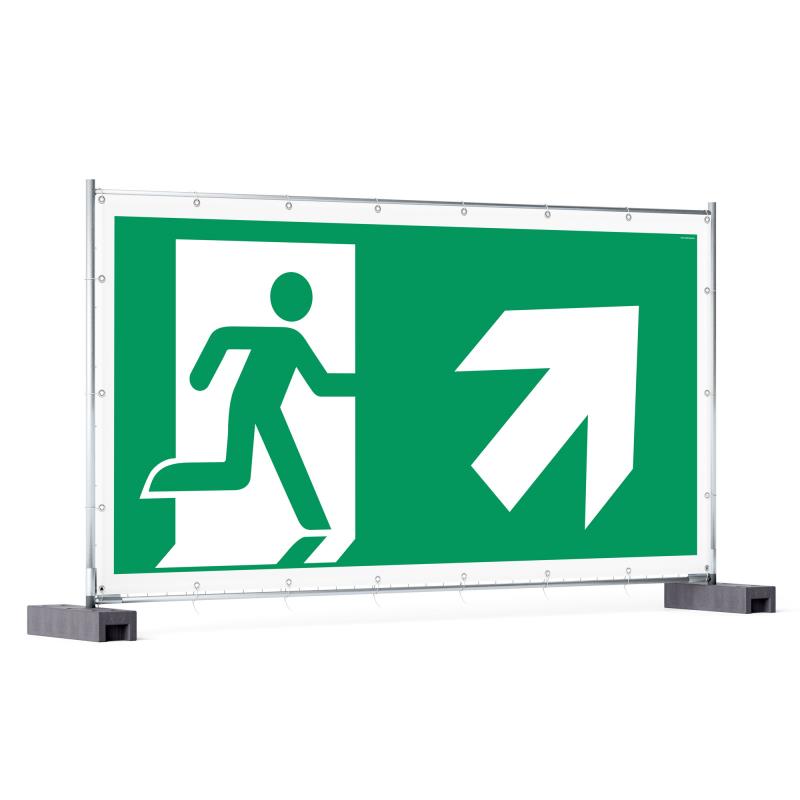 Rettungzeichen: Rettungsweg rechts aufwärts | Bauzaunbanner | 340x173 cm