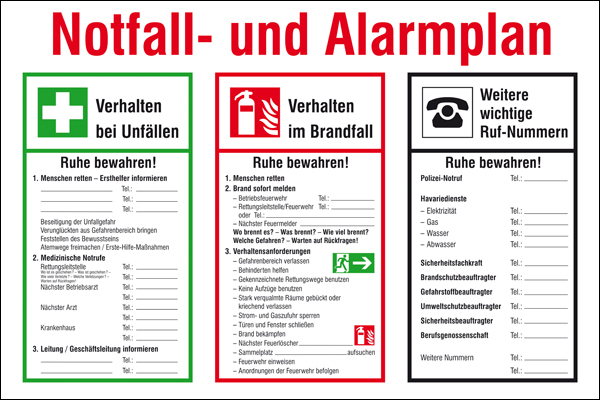 Brandschutzschild: Notfall- und Alarmplan | Kunststoff | 60x40cm