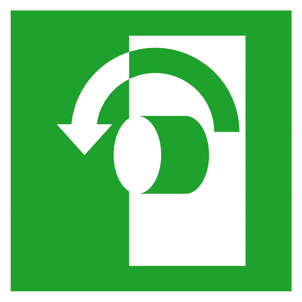 Rettungszeichen: Öffnung durch Linksdrehung | Aluminium | 20x20cm