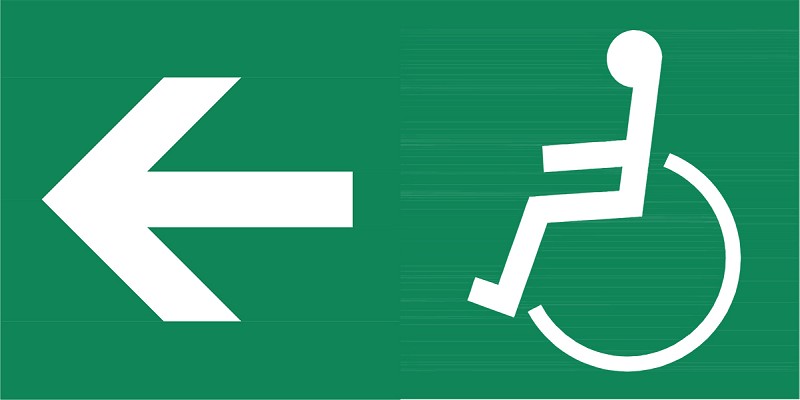 Rettungszeichen: Rettungsaufzug, Ausgang links | Aufkleber | 8x4cm