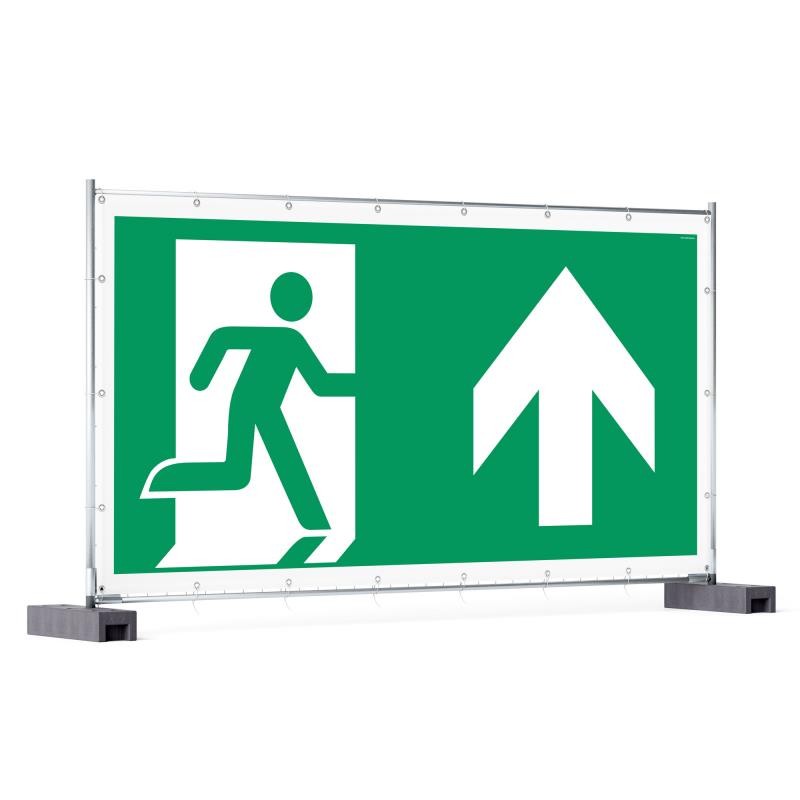 Rettungzeichen: Notausgang rechts geradeaus/aufwärts | Bauzaunbanner | 340x173 cm
